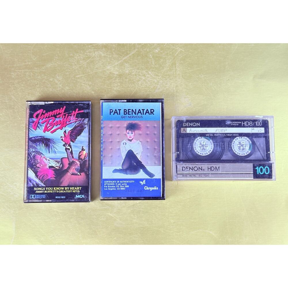 Pat Benatar Jimmy Buffet Aerosmith Cassette Tape Lot of 3 Get Nervous Pump